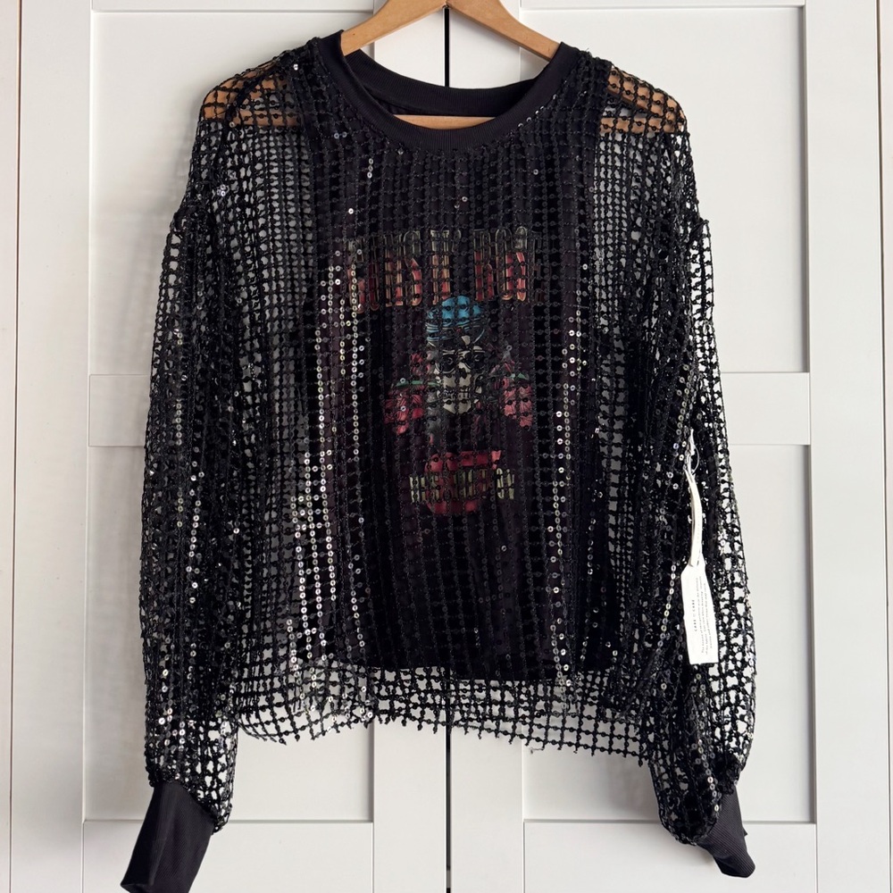 Anthropologie Black Sequin Long Sleeve Top - Picture 5 of 9